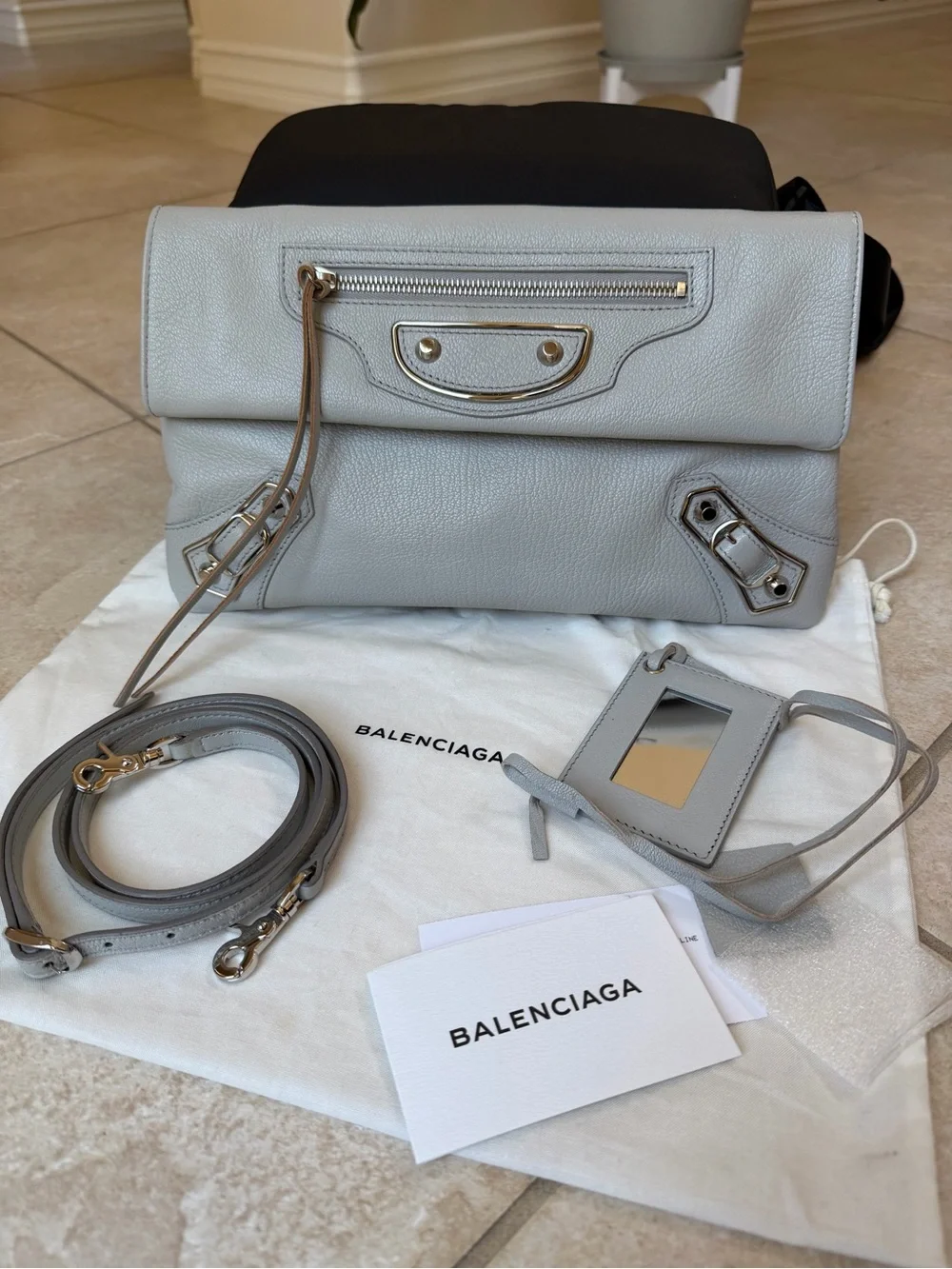 Balenciaga Metal Edge City Envelope Clutch in Gris Perle
